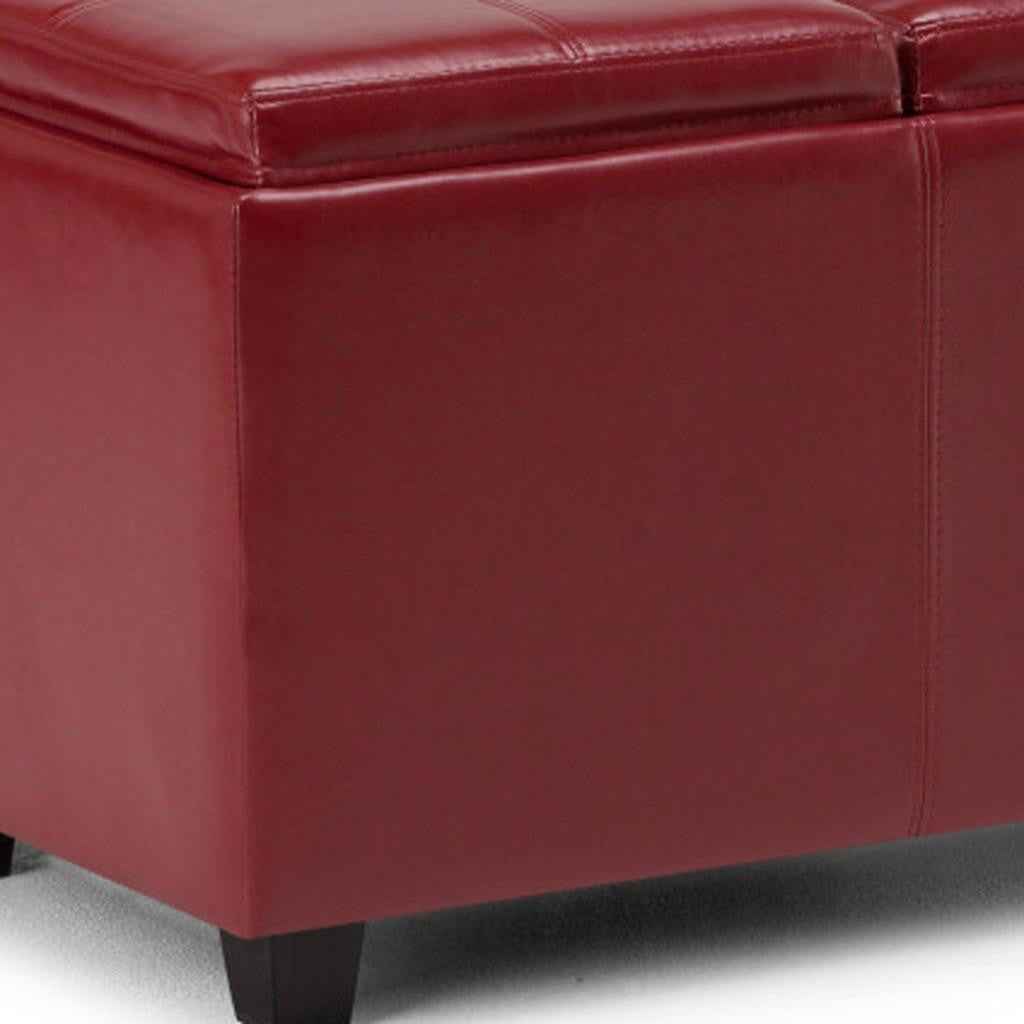42" Dark Brown and Red Upholstery Storage Ottoman