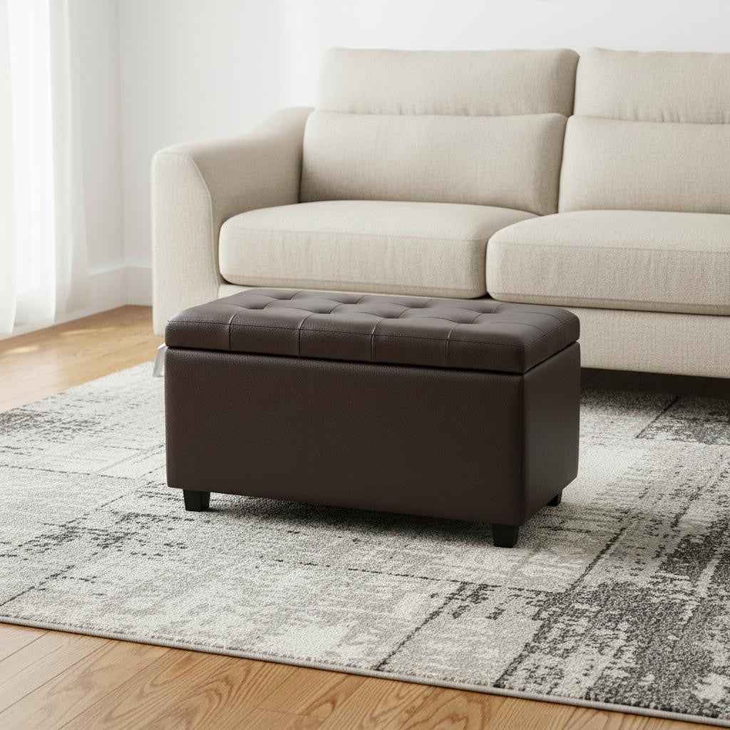 34" Dark Brown and Chocolate Upholstery Storage Ottoman