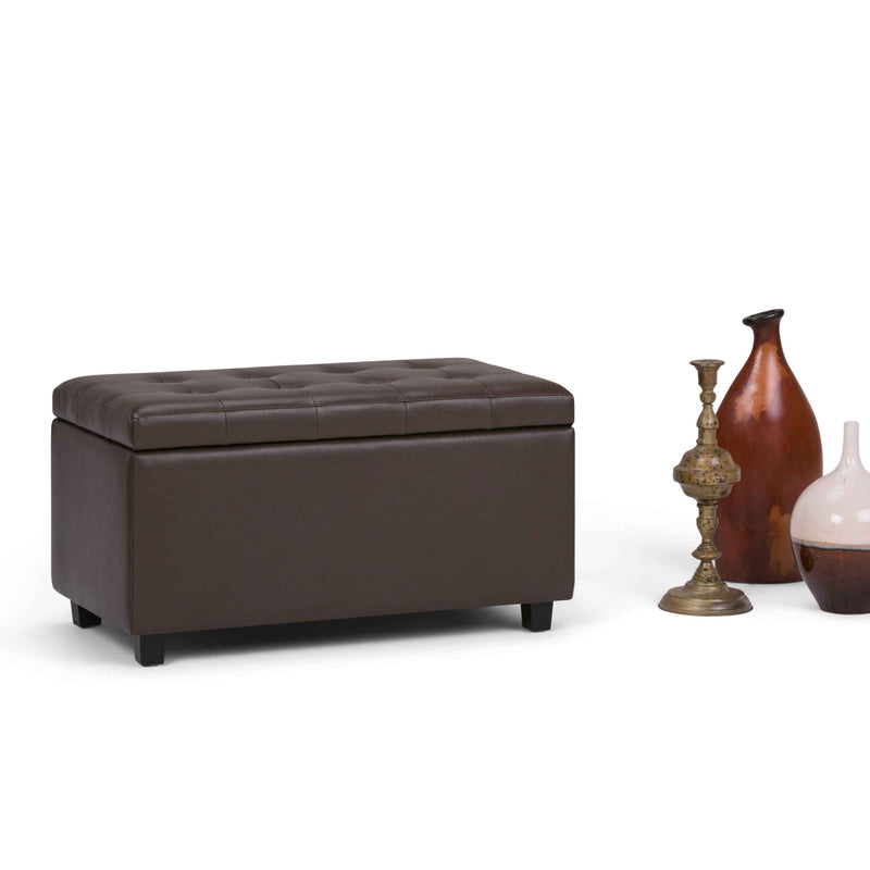 34" Dark Brown and Chocolate Upholstery Storage Ottoman