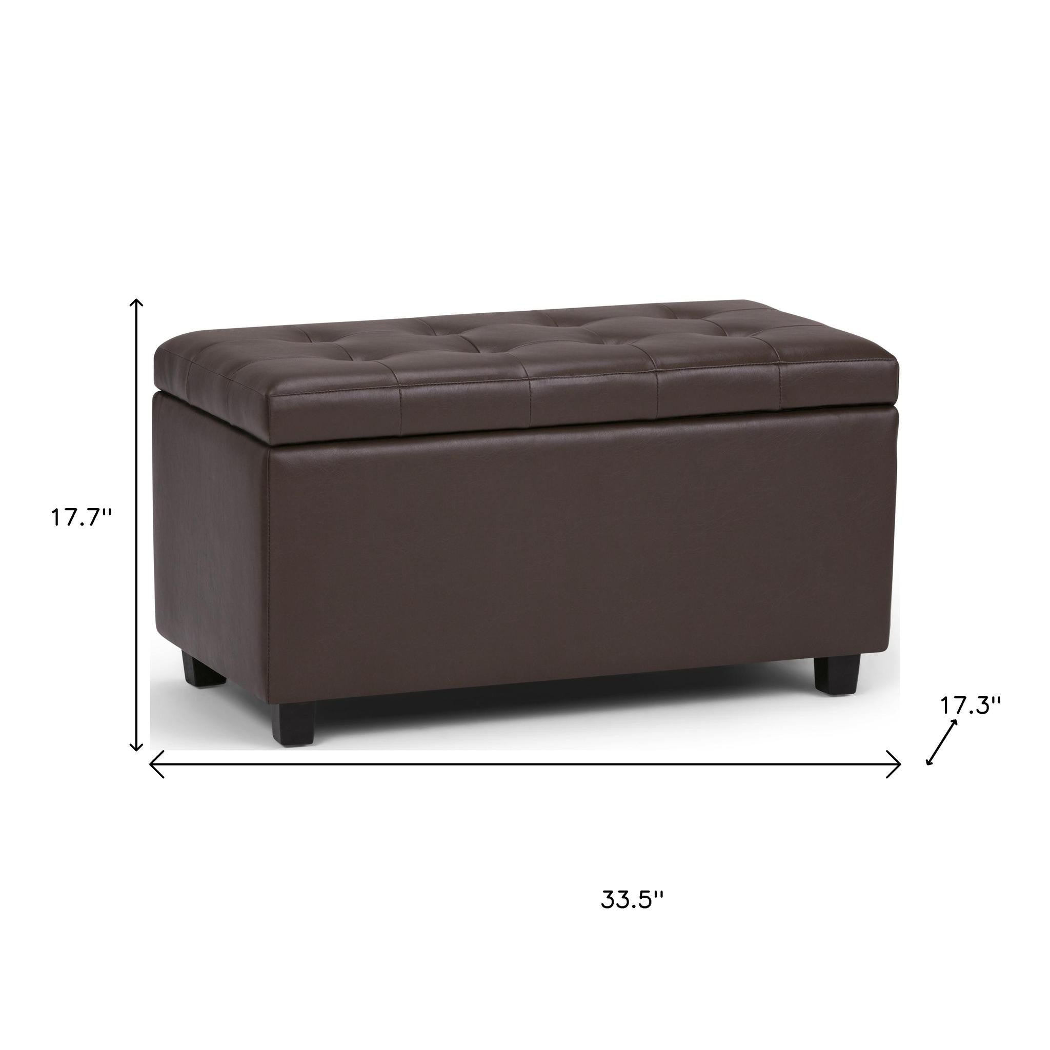 34" Dark Brown and Chocolate Upholstery Storage Ottoman - GreatEagleInc