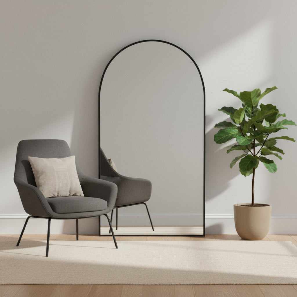 71" Black Metal Arch Freestanding Framed Full Length Mirror - Bed & Bath