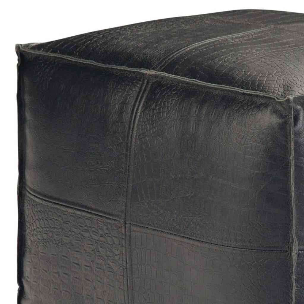 18" Black Leather Pouf Ottoman