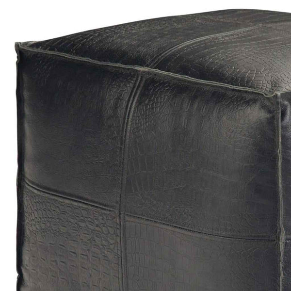 18" Black Leather Pouf Ottoman