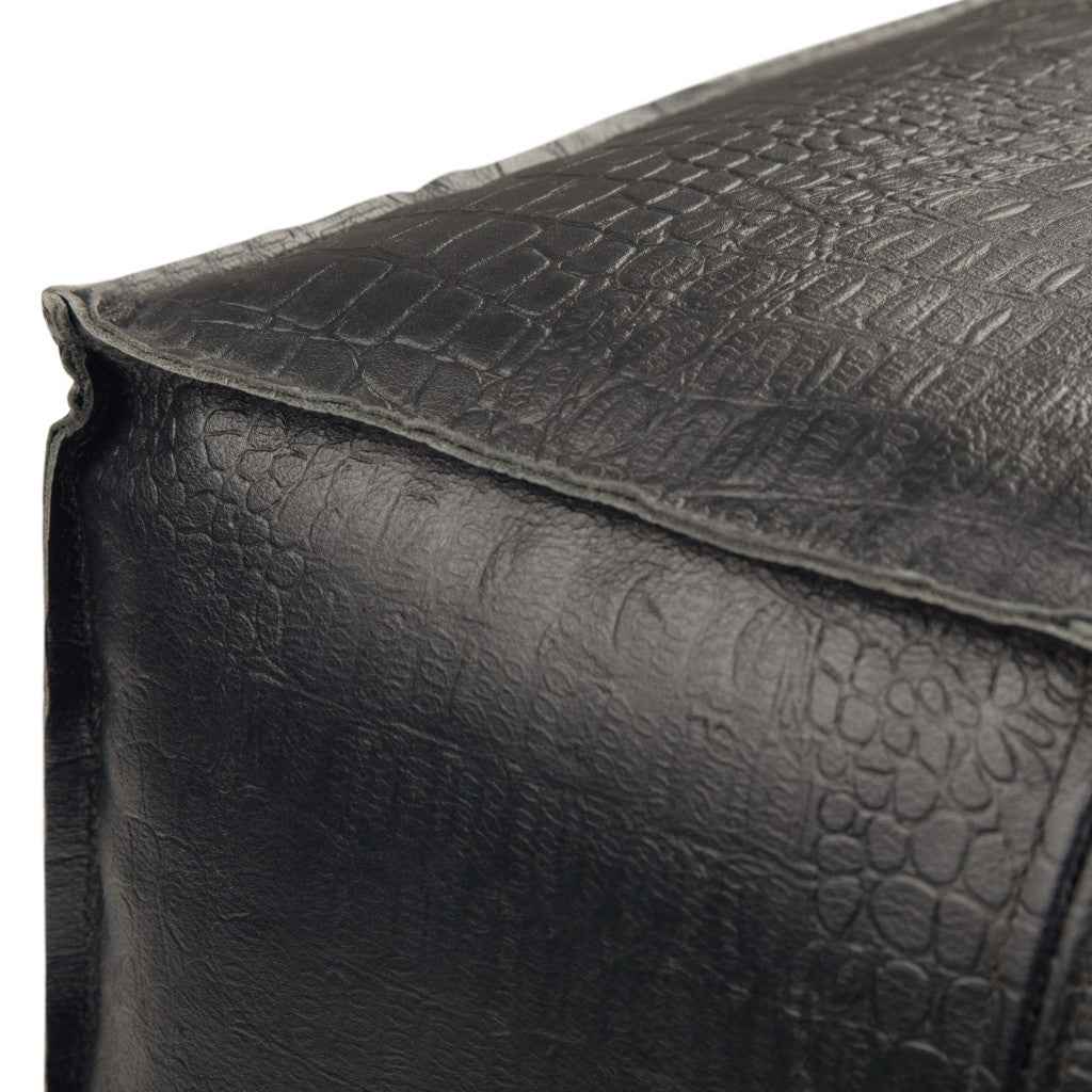 18" Black Leather Pouf Ottoman