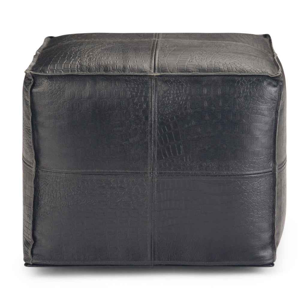 18" Black Leather Pouf Ottoman