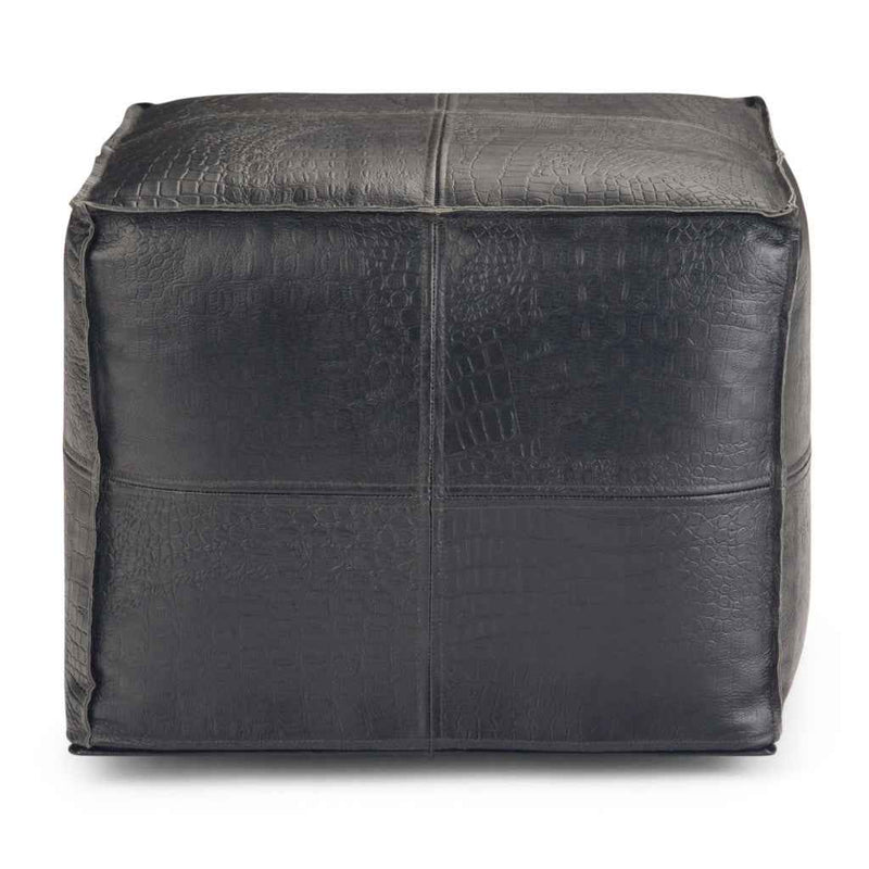 18" Black Leather Pouf Ottoman