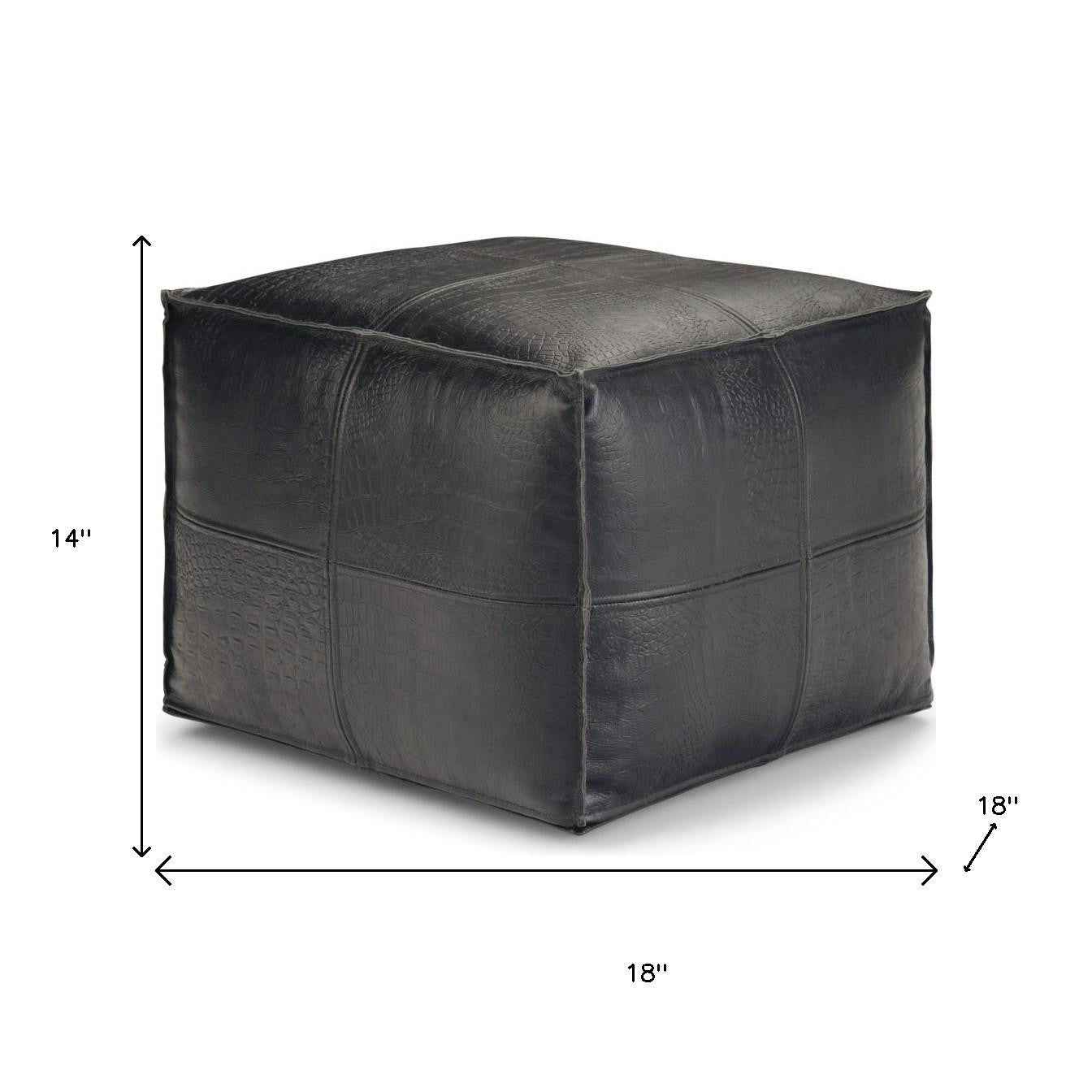 18" Black Leather Pouf Ottoman