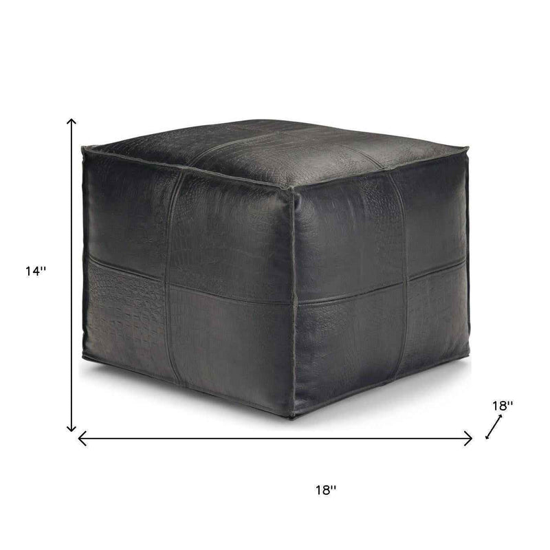 18" Black Leather Pouf Ottoman