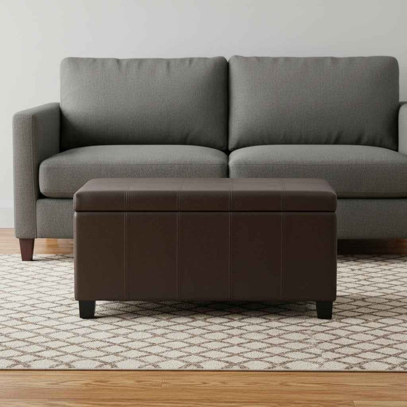 36" Dark Brown and Chocolate Upholstery Storage Ottoman