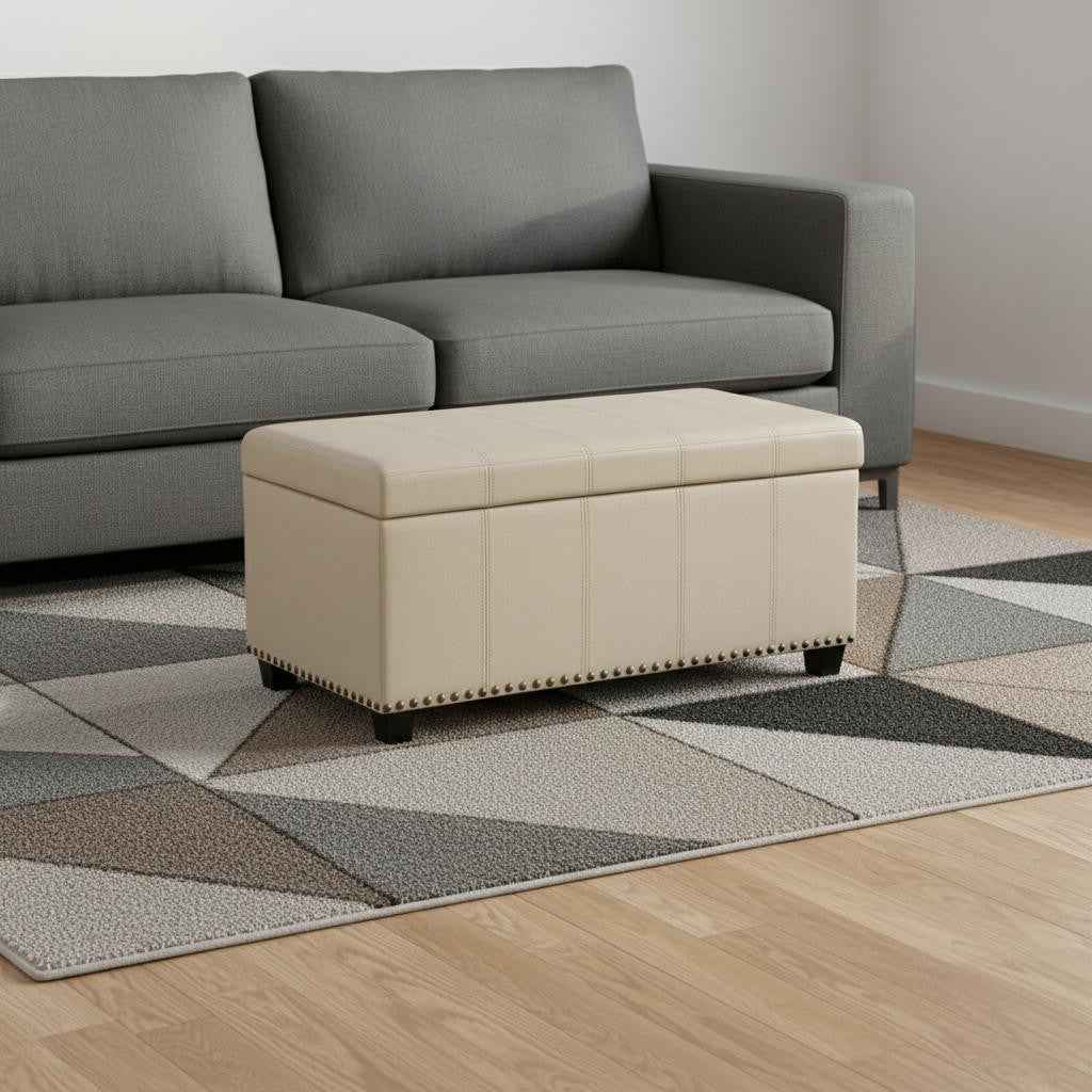 33" Espresso and Cream Upholstery Storage Ottoman