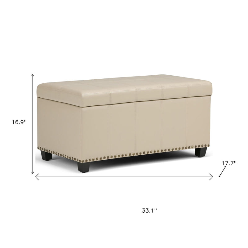 33" Espresso and Cream Upholstery Storage Ottoman - GreatEagleInc