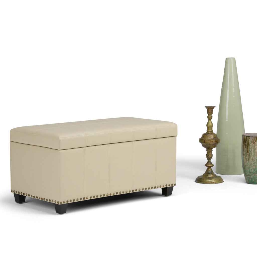 33" Espresso and Cream Upholstery Storage Ottoman