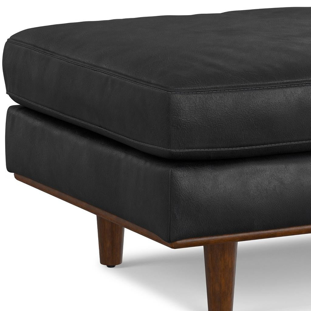 33" Black and Brown Leather Cocktail Ottoman
