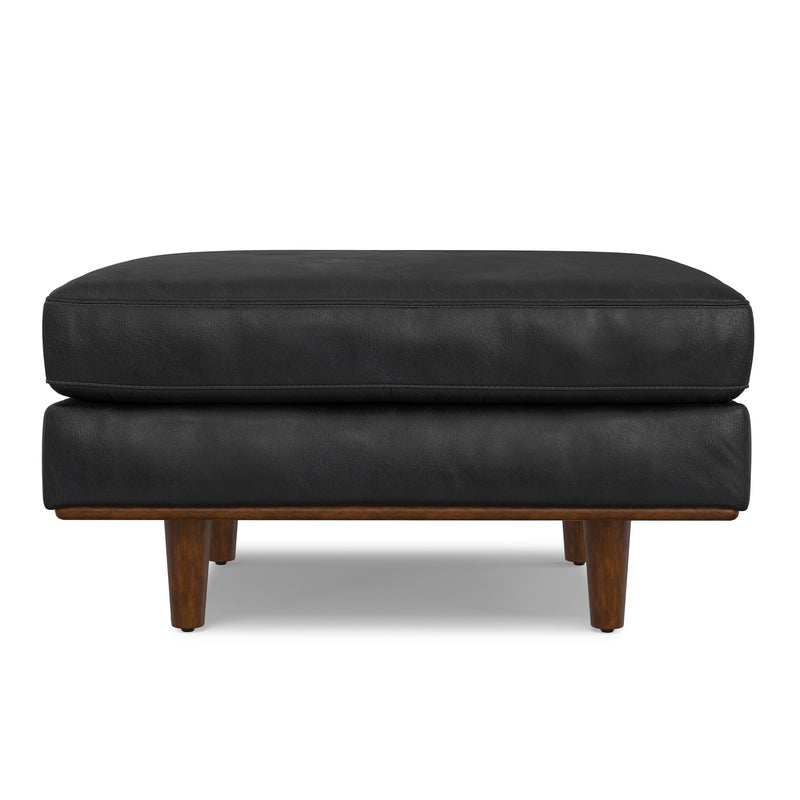 33" Black and Brown Leather Cocktail Ottoman