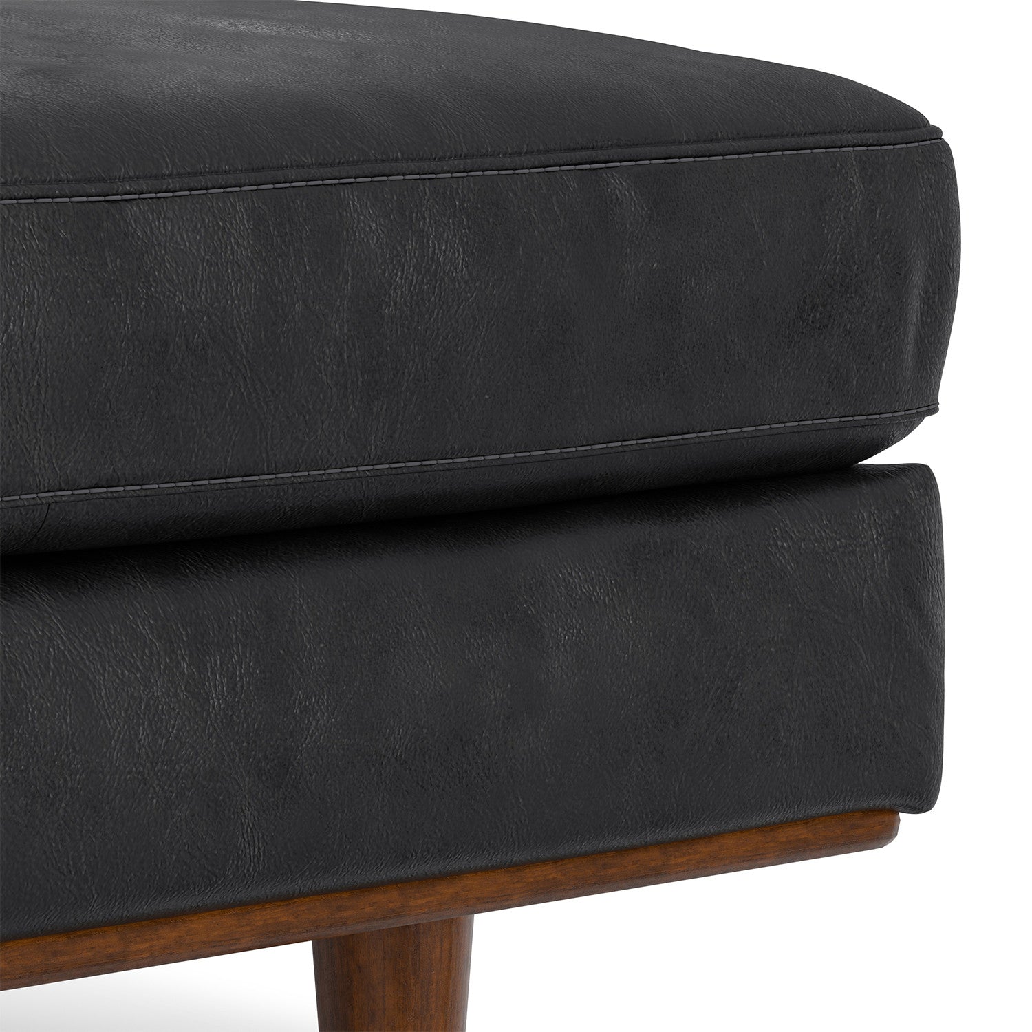 33" Black and Brown Leather Cocktail Ottoman