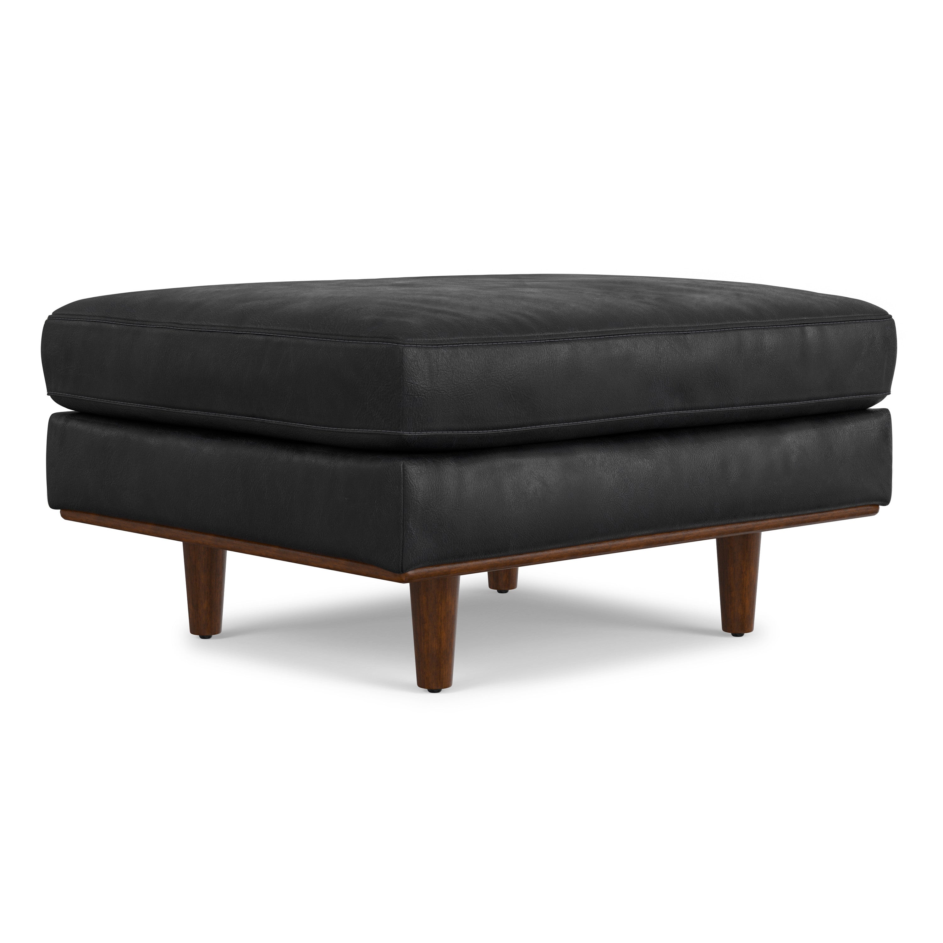33" Black and Brown Leather Cocktail Ottoman