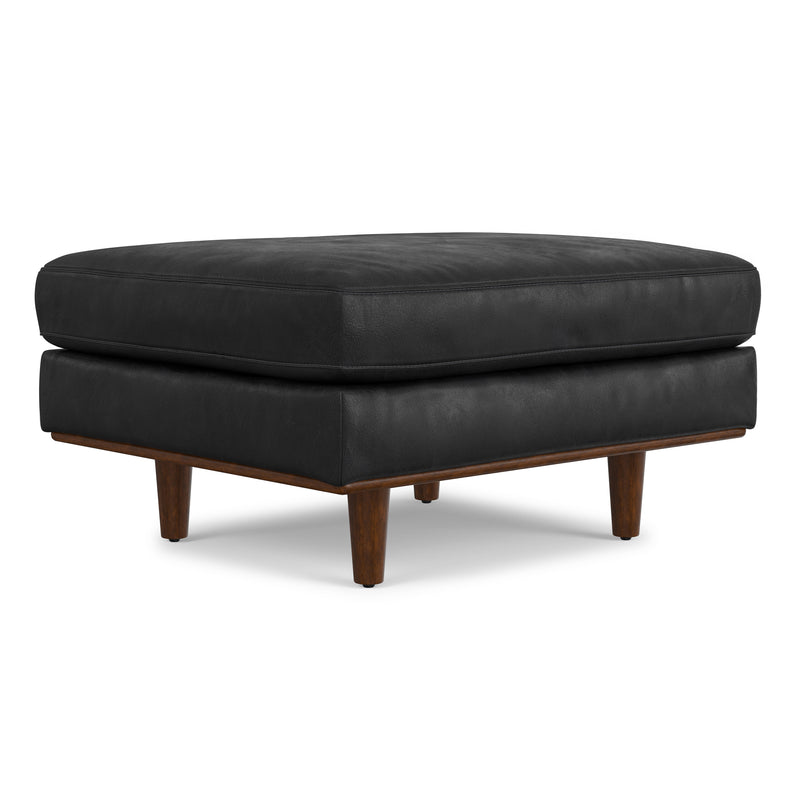 33" Black and Brown Leather Cocktail Ottoman