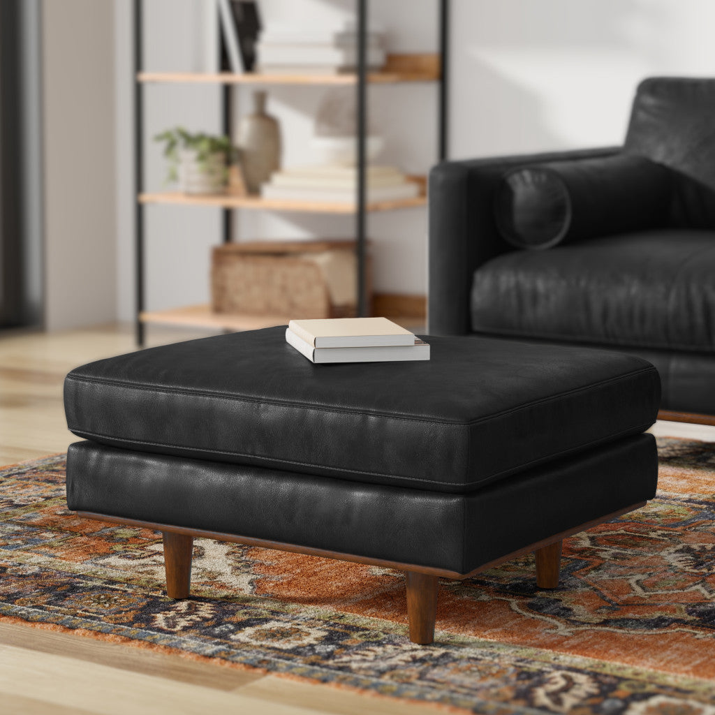 33" Black and Brown Leather Cocktail Ottoman