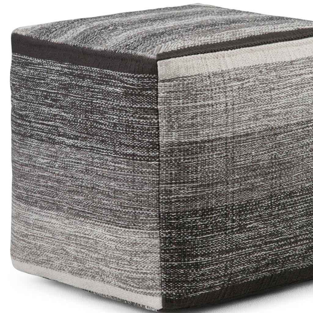 16" Gray Cotton Cube Pouf Ottoman