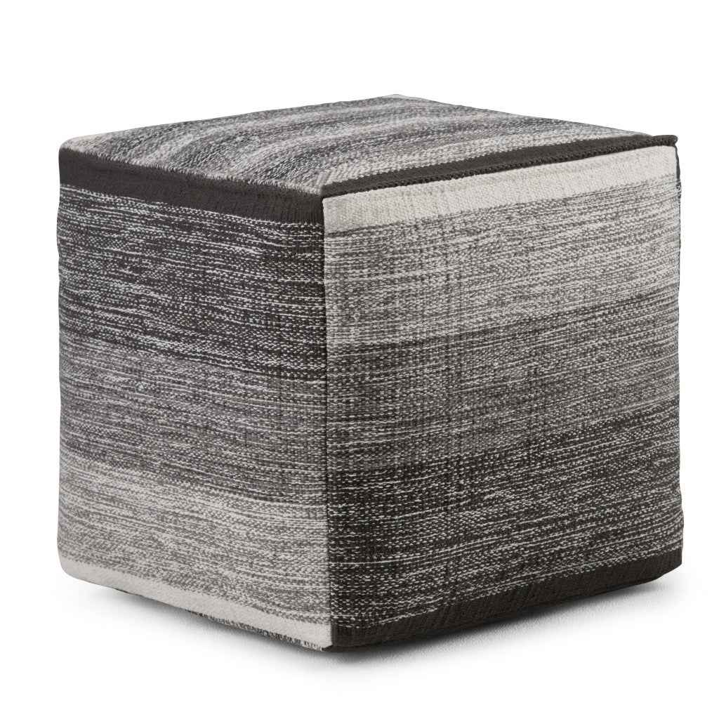 16" Gray Cotton Cube Pouf Ottoman