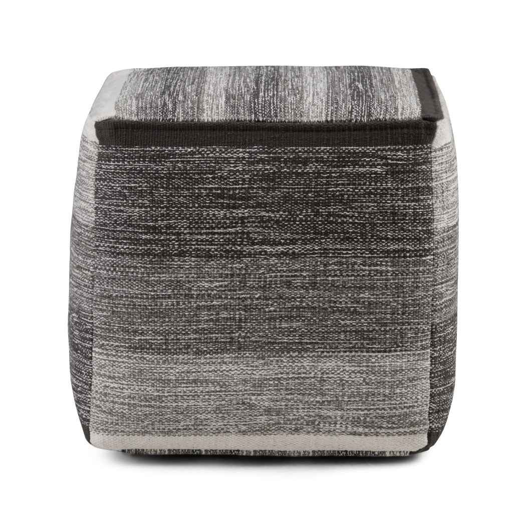 16" Gray Cotton Cube Pouf Ottoman