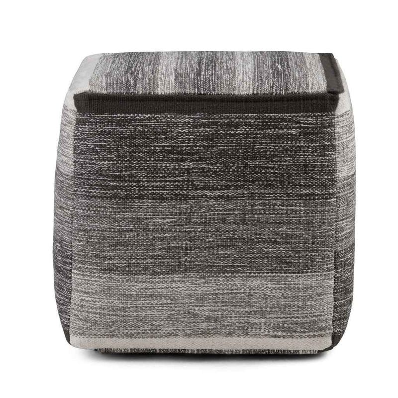 16" Gray Cotton Cube Pouf Ottoman