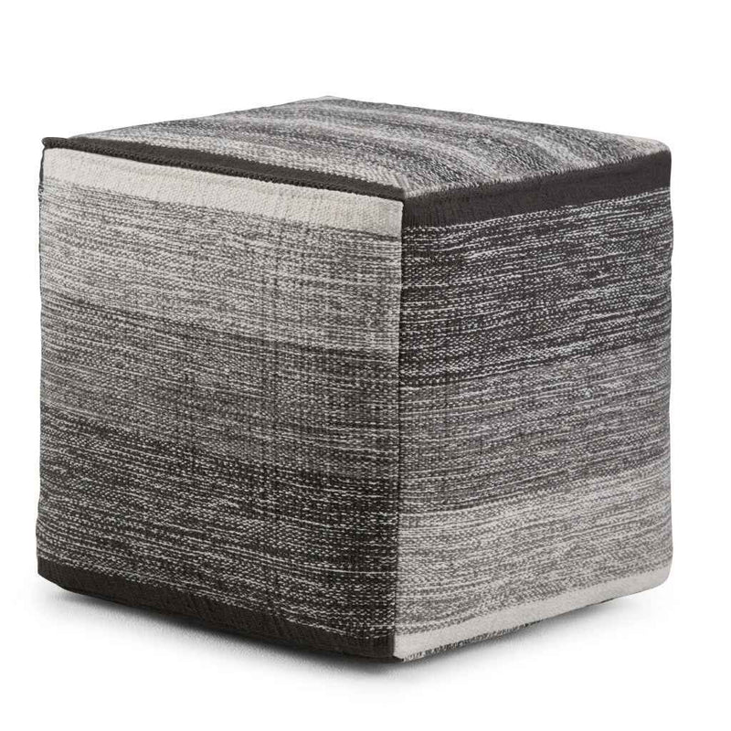 16" Gray Cotton Cube Pouf Ottoman
