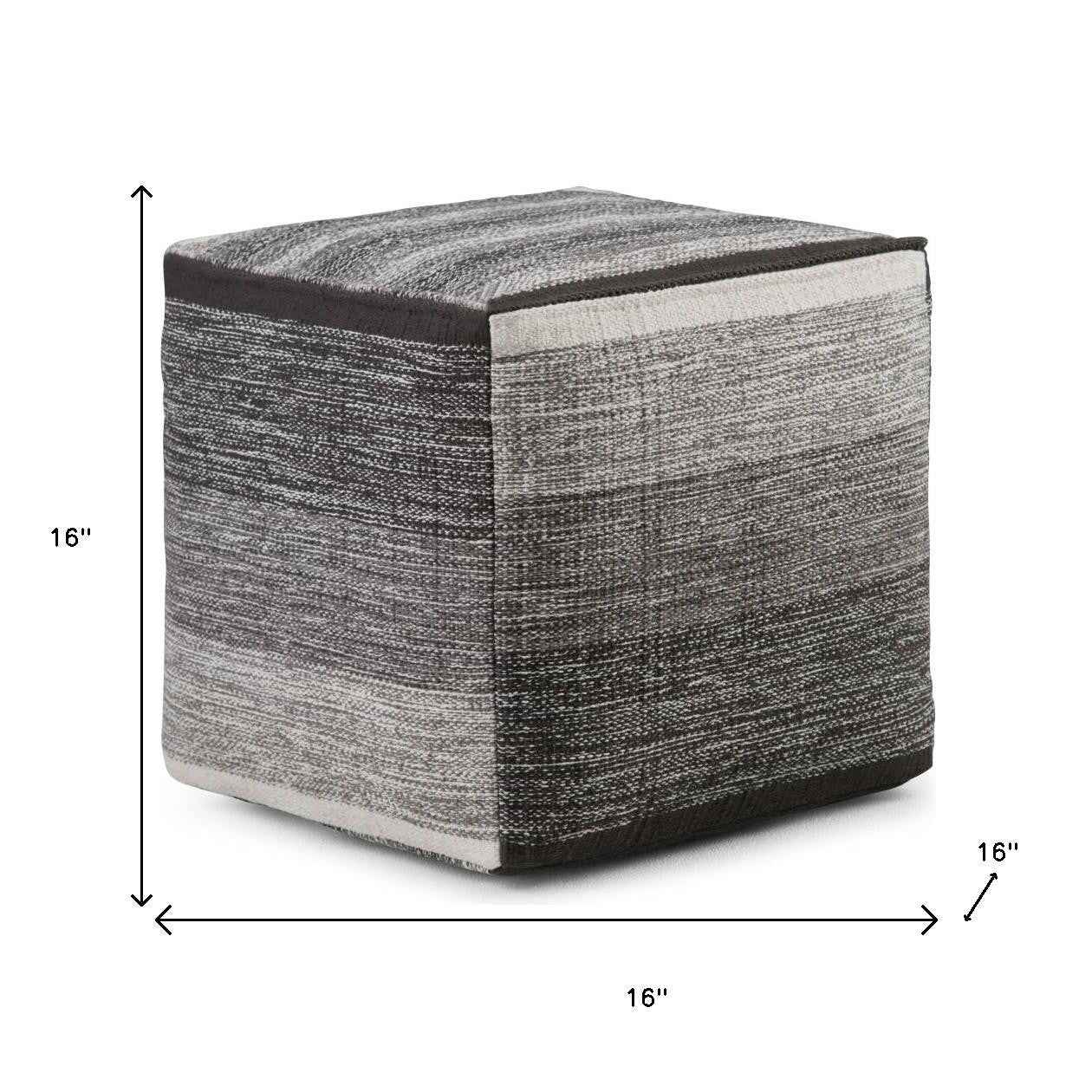 16" Gray Cotton Cube Pouf Ottoman