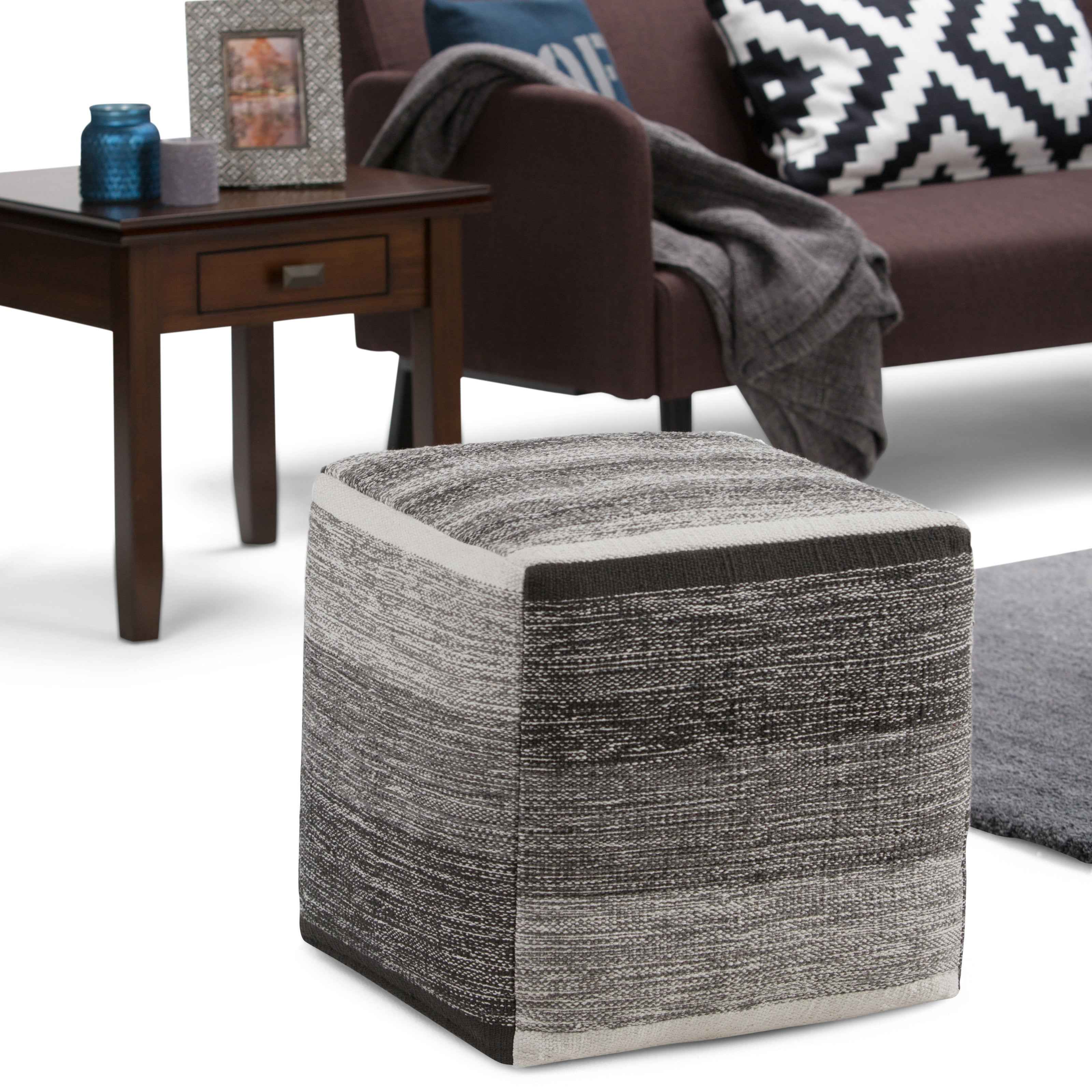16" Gray Cotton Cube Pouf Ottoman