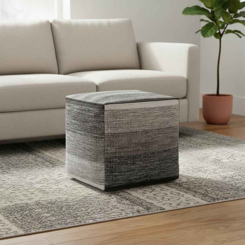 16" Gray Cotton Cube Pouf Ottoman