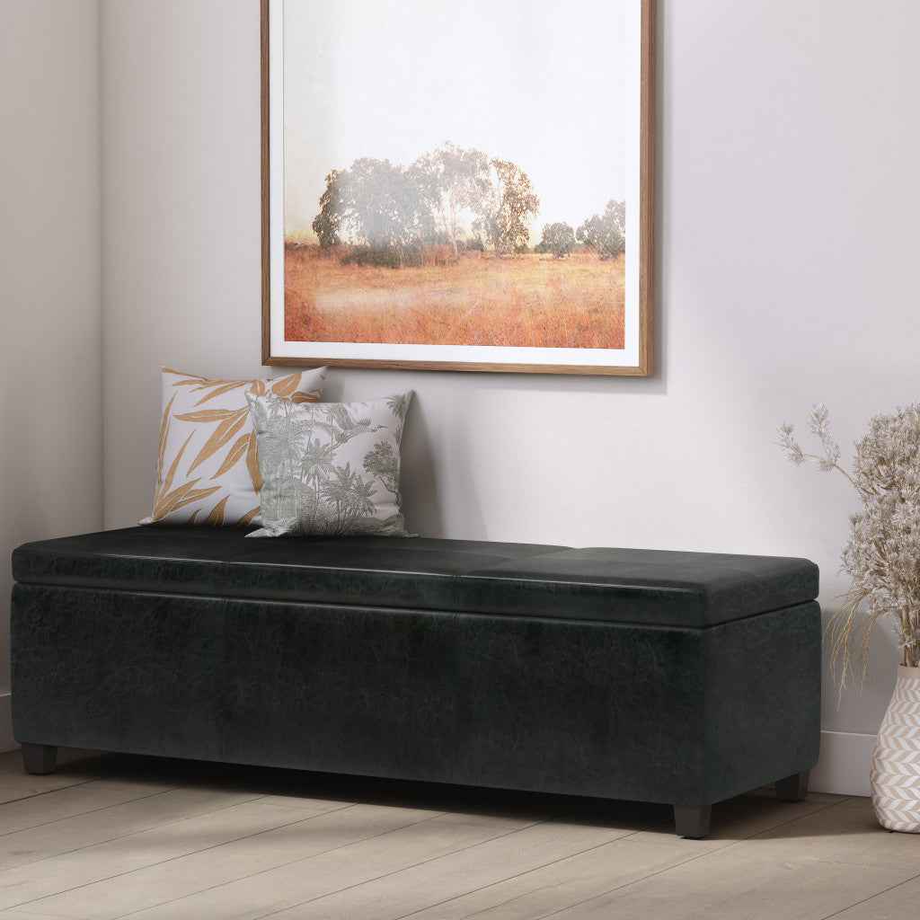 54" Black Upholstery Storage Ottoman