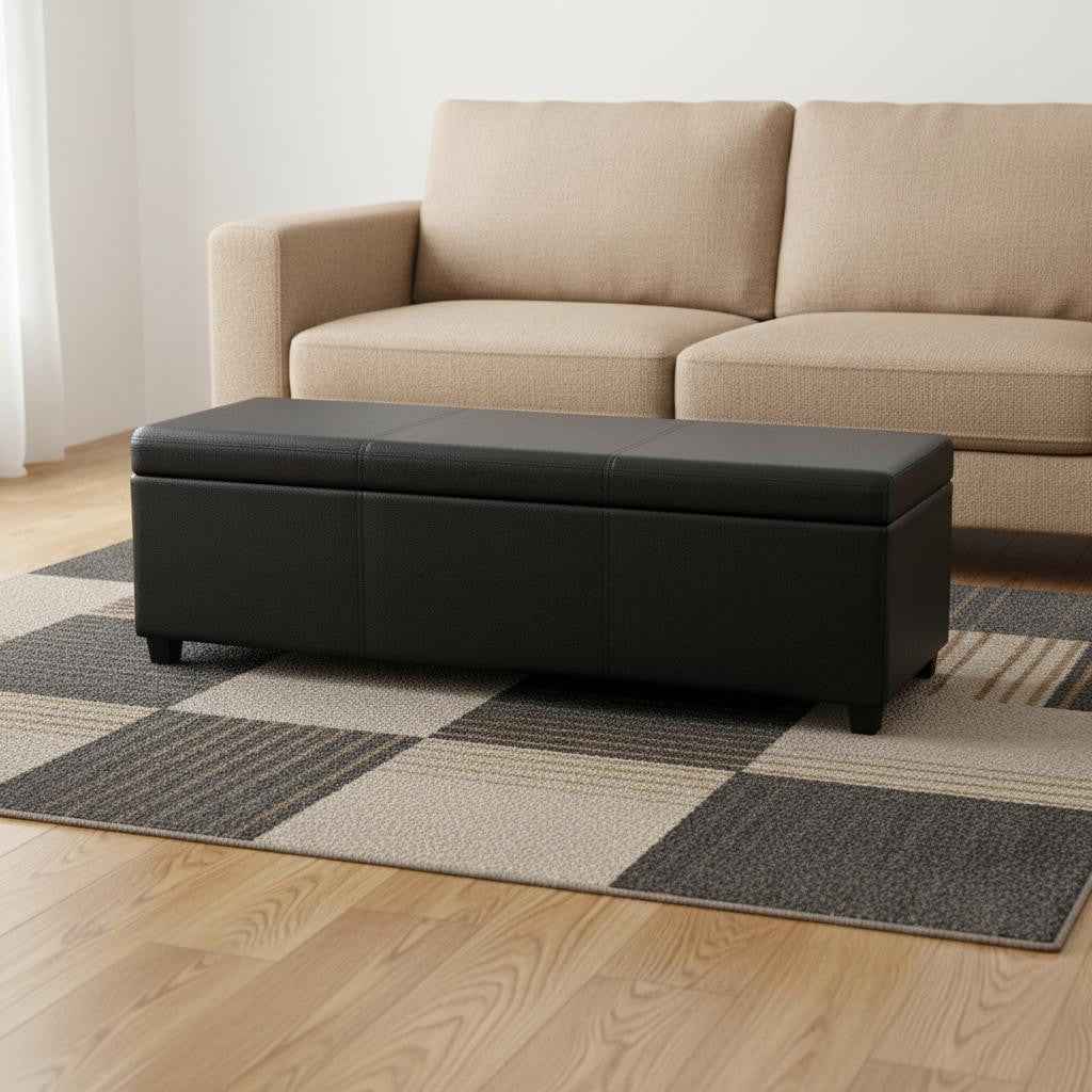 54" Black Upholstery Storage Ottoman