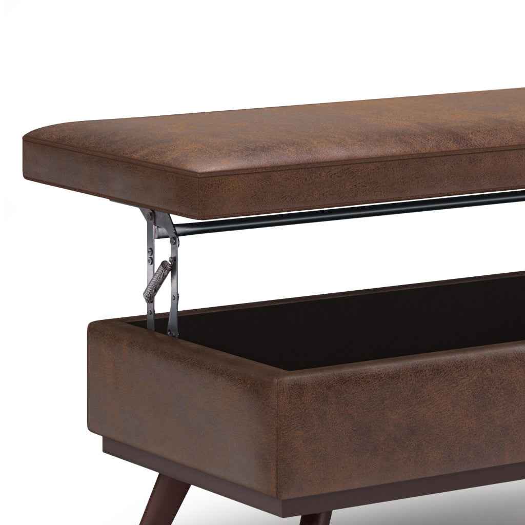 42" Brown Leather Cocktail Ottoman With Storage