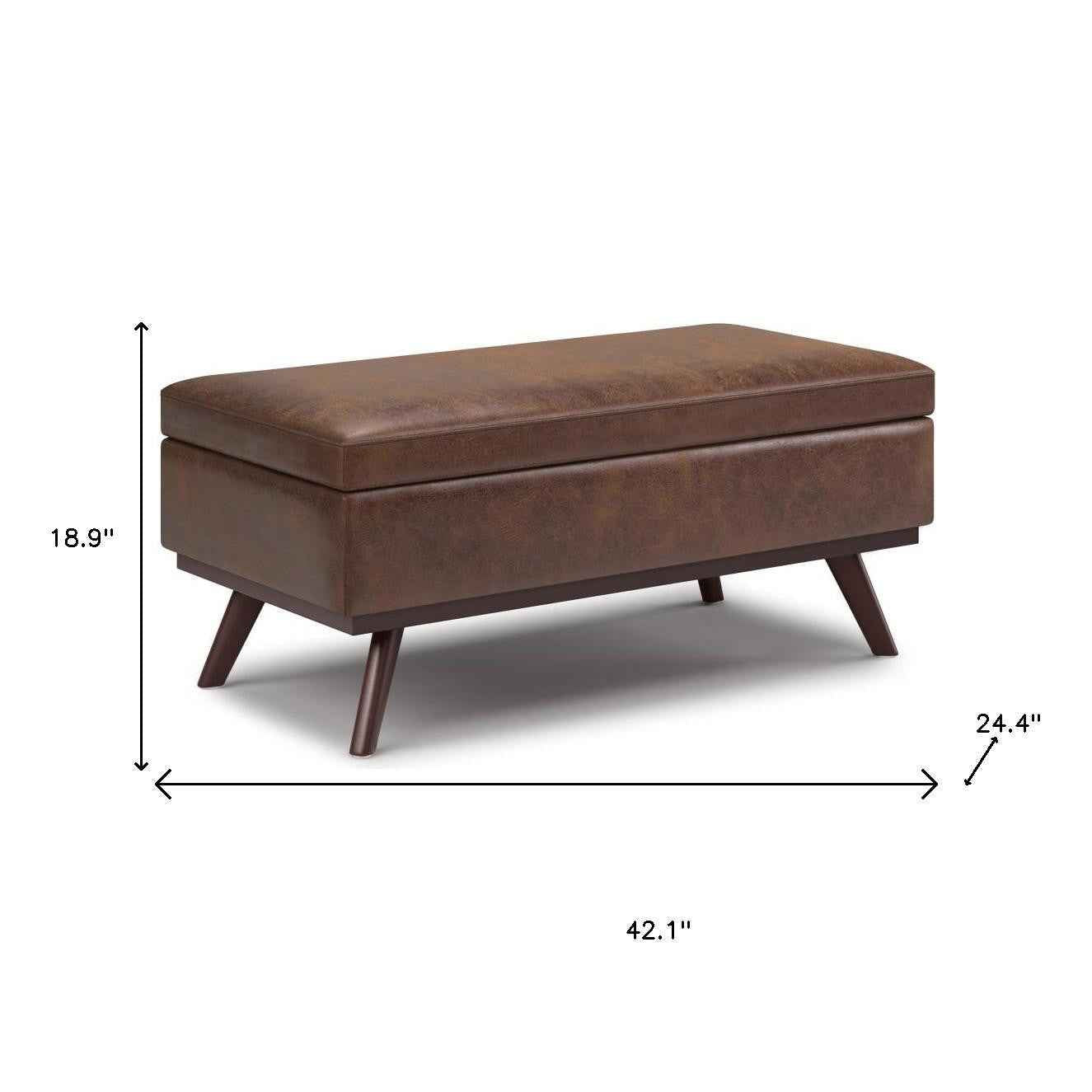 42" Brown Leather Cocktail Ottoman With Storage