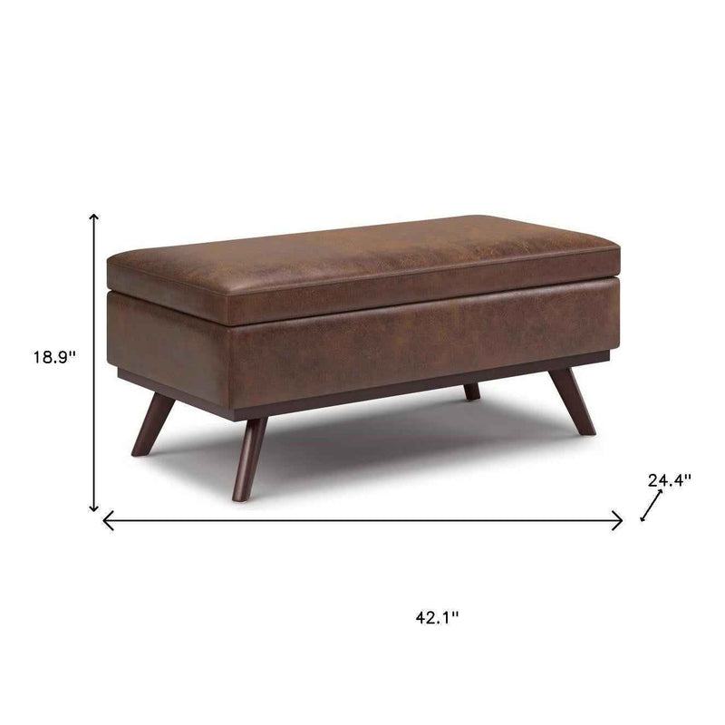 42" Brown Leather Cocktail Ottoman With Storage