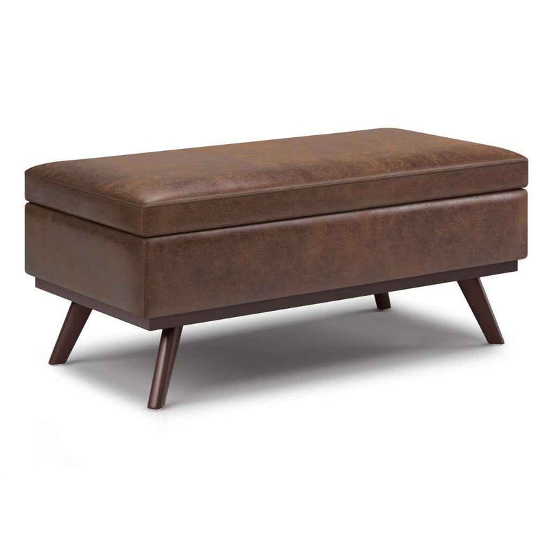 42" Brown Leather Cocktail Ottoman With Storage