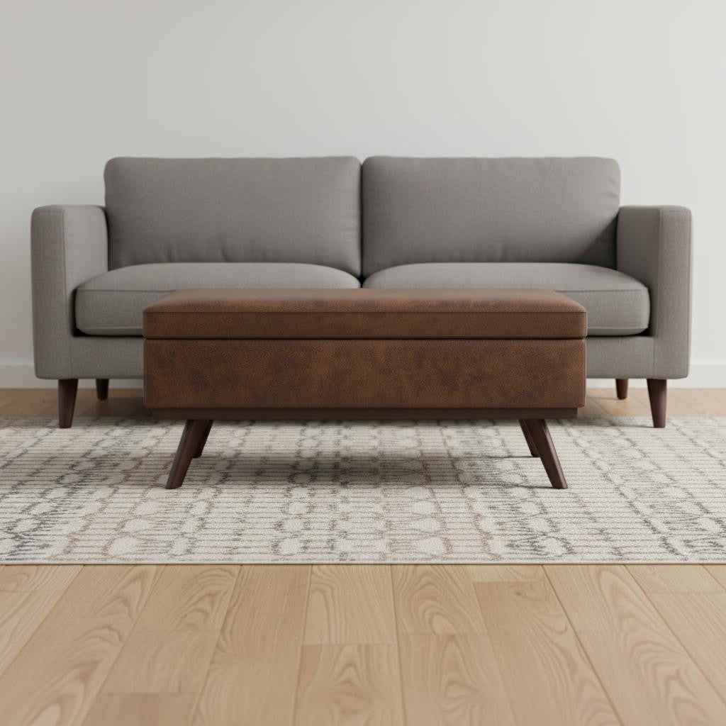 42" Brown Leather Cocktail Ottoman With Storage