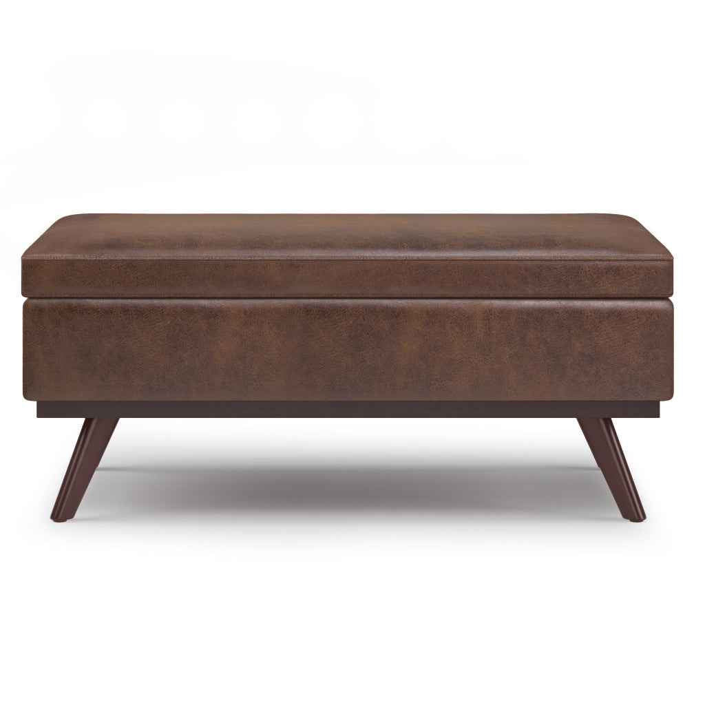 42" Brown Leather Cocktail Ottoman With Storage