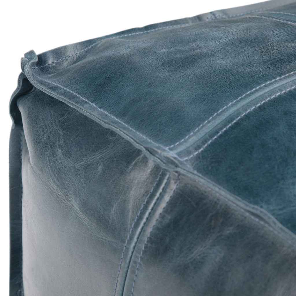 18" Blue Leather Pouf Ottoman