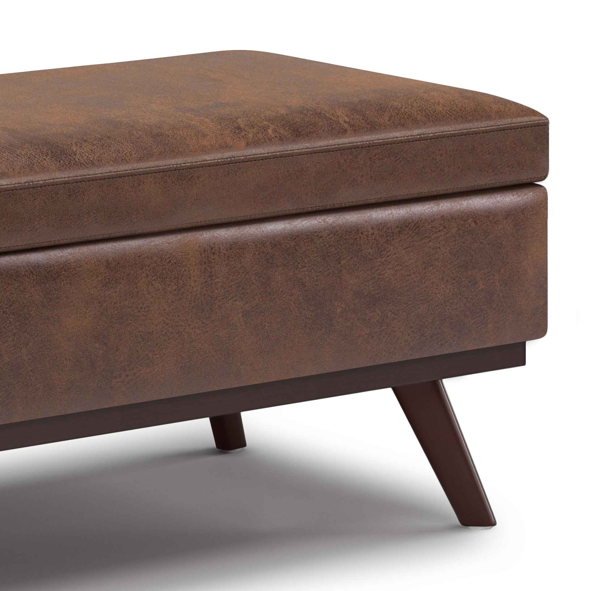 42" Brown Leather Cocktail Ottoman With Storage