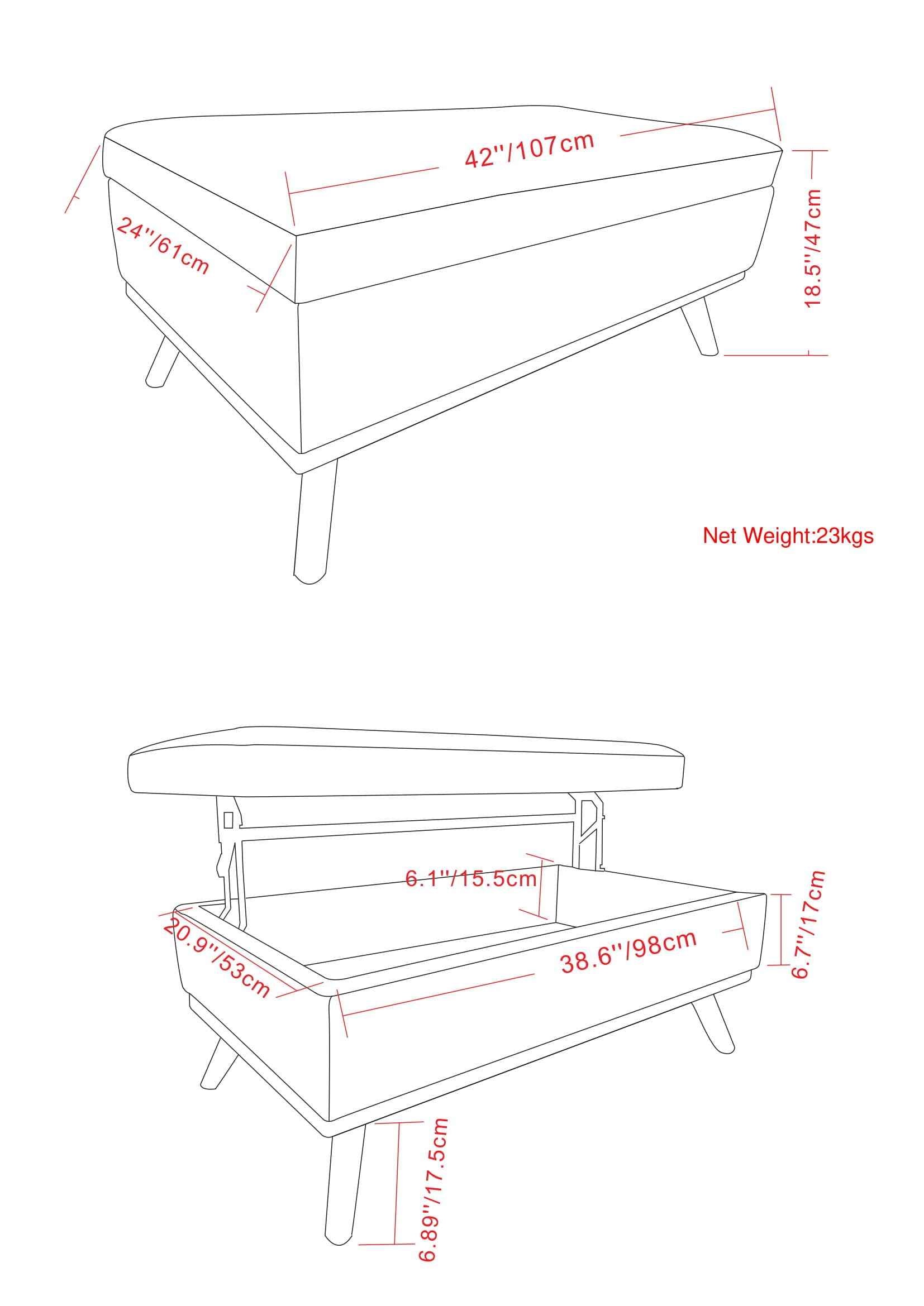 42" Brown Leather Cocktail Ottoman With Storage