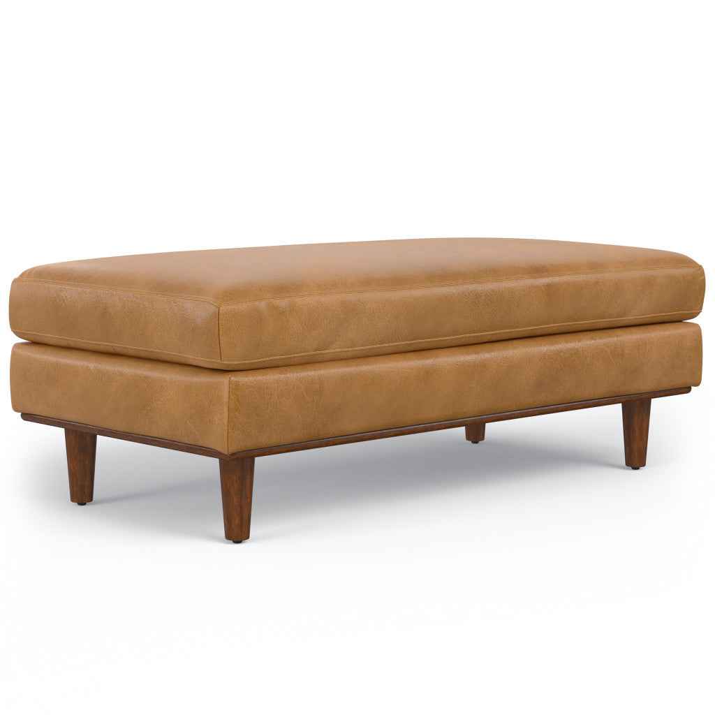 49" Sienna and Brown Leather Cocktail Ottoman