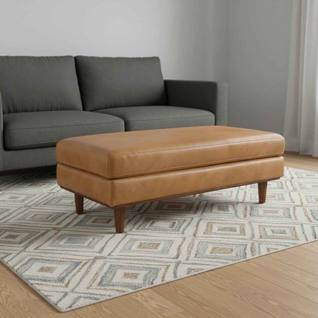 49" Sienna and Brown Leather Cocktail Ottoman