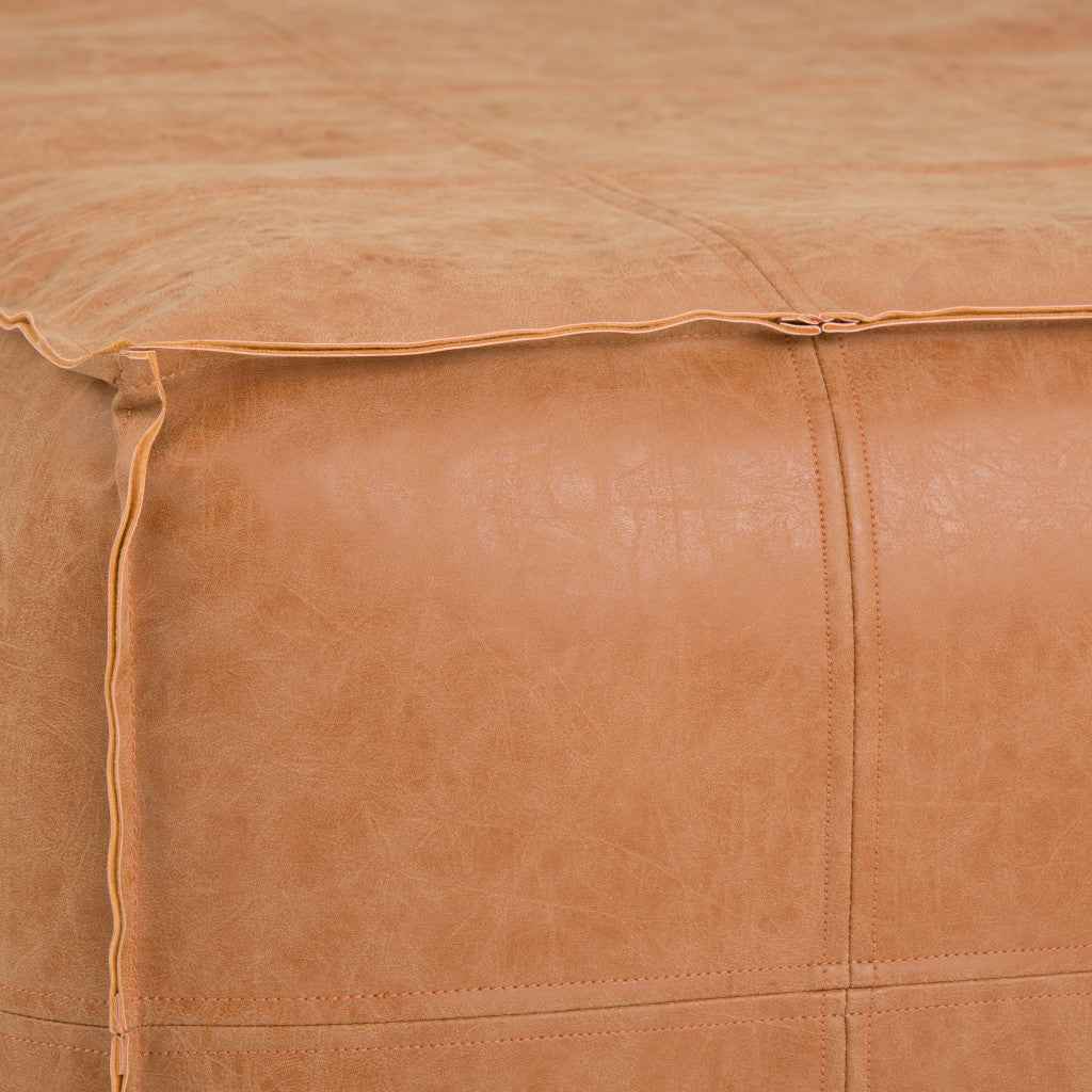 30" Brown Faux Leather Pouf Ottoman