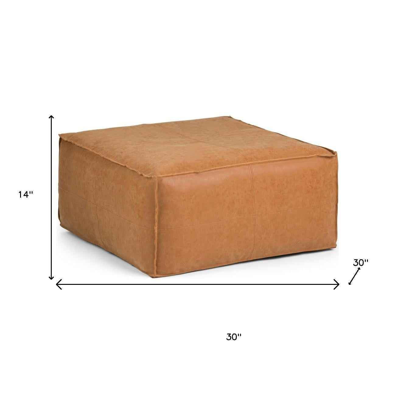 30" Brown Faux Leather Pouf Ottoman
