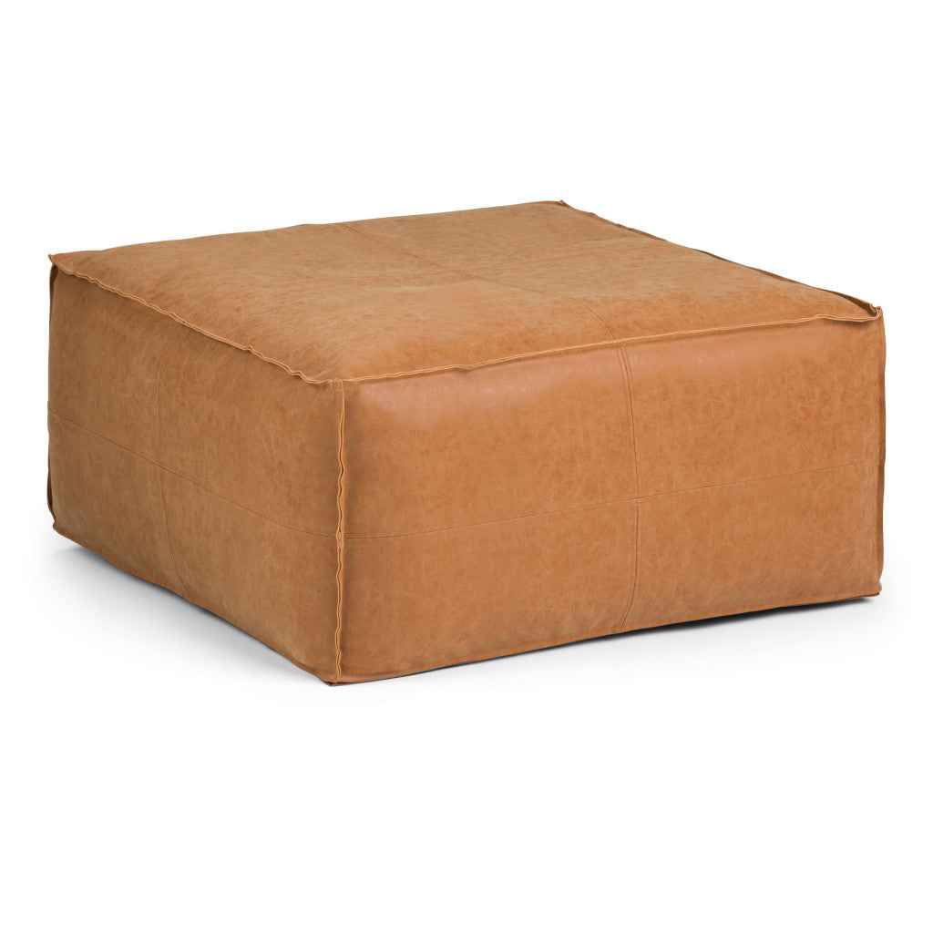 30" Brown Faux Leather Pouf Ottoman