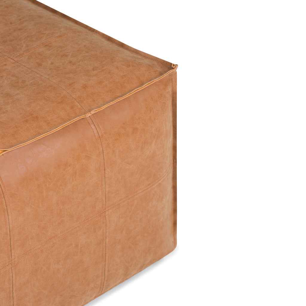 30" Brown Faux Leather Pouf Ottoman