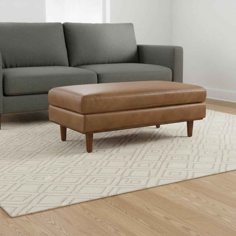 49" Brown Leather Cocktail Ottoman