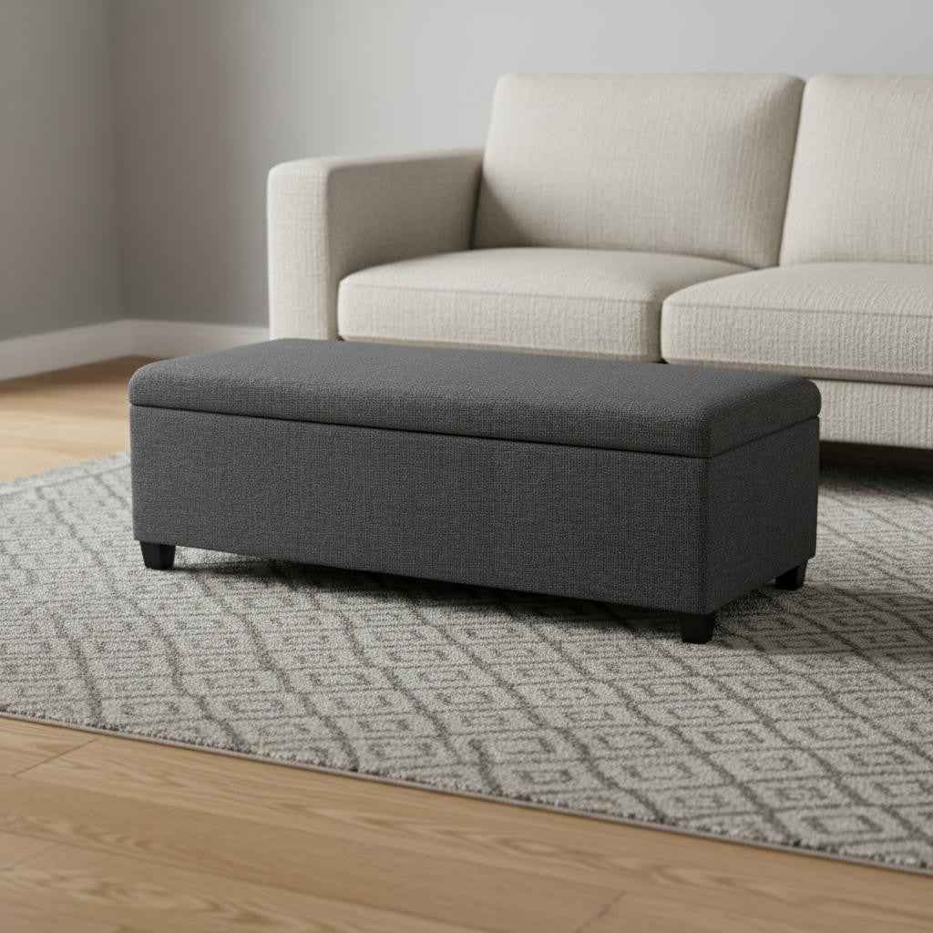 48" Dark Brown and Slate Gray Upholstery Storage Ottoman