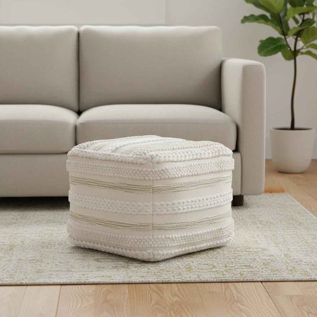 18" Off White Cotton Pouf Ottoman